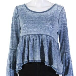 Jack by BB DAKOTA Womens Tee ruffle long sleeve Shirt denim Blue Cotton XS NWT